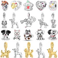 Hot Sale 925 Sterling Silver Puppy Beads & Teddy & Golden Retriever Dangle Charm Fits Bracelet Beloved Pet Pendant Gifts