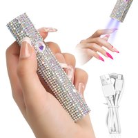 Bling Rhinestone Portable Rechargeable UV Nail Lamp Pen 20/60S Timer 5X Lens Wireless Gel Nail Dryer