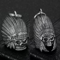 Motorcycle Red Indian Guardian Bell Pendant Necklace for Men Stainless Steel Luck bell Keychain For Biker Party Jewelry Gift