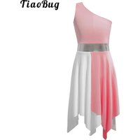 Girls Liturgical Praise Dance Dress Color Block Sleeveless Asymmetrical Contemporary Lyrical Dance Costume Tunic Worship Dresses