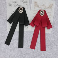 Korean Style Cotton Ribbon Solid Bow Tie Brooch For Women Crystal Collar shirts Dress Necktie Ladies Fashion Jewelry Accessories