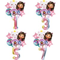 7pcs Gabby Dollhouse Balloons Set Aluminum Film Number Gabby Balloon Birthday Party Decoration Baby Shower Kids Girls Toy Globos
