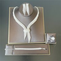 4ps Temperament Tie Shaped Zircon Rhinestone Necklace Earrings Ring Bracelet Set Bridal Wedding Party Crystal Four Piece Set