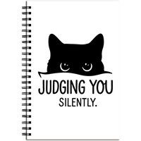 Funny Black Cat "Judging You Silently" Spiral Notebook – Ideal for School, Work & Gifts for Her
