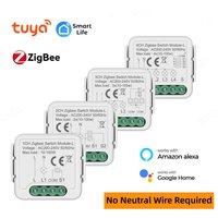 No Neutral Wire Tuya ZigBee 3.0 Smart Switch Module Relay 1 2 3 4 Gang Smart Home DIY Light Breaker Works with Alexa Google
