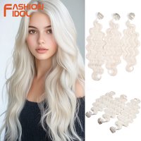 FASHION IDOL 22 24 26inches 255g/3pcs Body Wave Synthetic Brazilian Hair Extensions Ombre Blonde Fake Hair Bundles Hair Weave