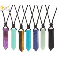 Vintage Man Necklace Natural Stone Hexagonal Point Pendant Healing Pink Quartz Obsidian Crystal Necklaces Jewelry for Men H266