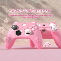 PlayVital Cute Silicone Controller Case for Xbox Series X/S, Cherry Blossoms Kitten Anti-slip Grip Protector Cover W/Thumb Grips