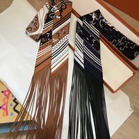 130x5cm tassel Europe Spring New Cashew Nut Women's Decorative Small Silk Scarf Hair Band Binding Bag Handle Ribbon Small Scarf