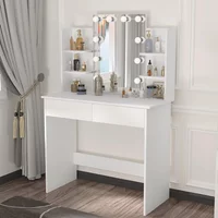 /Hollywood Dressing Table with LED Lighting Dressing Table with Mirror Cosmetic Table with 2 Drawers and 4 Open Shelves