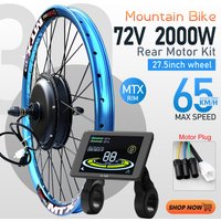 MTX 72V 2000W Electric Bicycle Conversion Kit 27.5'' Brushless Rear Hub Motor Wheel With H-100 Display For Ebike Hub Motor Kit