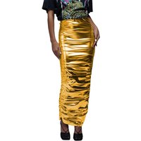 Plus Size High Waist Metallic Shiny Fold Skirts for Womesn Patry Club Sexy Long Pencil Skirt Fashion Stretch Solid Color Skirts