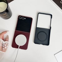 For Samsung Galaxy Z Flip 7 Case Hard carbon fiber Magnetic Wireless Charging Protective Back Cover For Z Flip 7 6 5 4 3 Shell