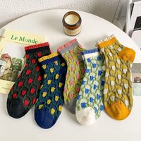 5 Pairs/Lot Korean Style Women Socks Short Fashion Frilly Ruffle Socks Cute Flower Print Sokken Spring Summer New Calcetines