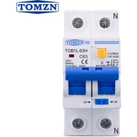 TOMZN TOB1L-63H 2P 63A 230V AC 50Hz/60Hz cut L N Residual current Circuit breaker with over current and Leakage protection RCBO