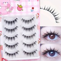 5 pairs of wet comic eyelashes, cat eyes and natural style C rolls, slim stem fairy tale comic style fake eyelashes