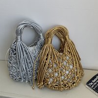 Summer New Handwoven Macrame Shoulder Bags with Wood Beads Tassel Boho Chic Net Bags for Women Beach Vacation Crossbody Purse