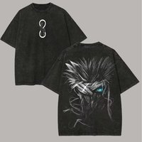 2026 new Summer Jujutsu Kaisen Gojo Satoru T Shirt Six Eyes Graphic Men Back Print Acid Wash Streetwear Anime Cotton Top Tee