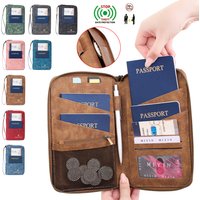 Reisepass-Etui für Familien mit RFID-Schutz, Große Dokumentenmappe mit Reißverschluss, PU-Clutch-Tasche, Unisex Reisezubehör