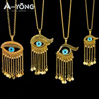 Turkish Blue Eyes Charm Pendants 21k Gold Plated Middle Eastern Fashion Hip Hop Necklace Pendant Dubai Women Party Jewelry