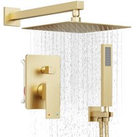 Brushed Gold Rainfall Shower Head Bathroom Stainless Steel 8/10/12 Inch Top Shower Head with Wall Ceiling Mounted Shower Arm