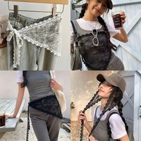 2026 New Korean Spring Summer Lace Tie Waist Scarf Decorative Triangle Apron