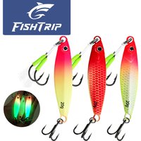 FishTrip 1PCS Luminous Double Hook Metal Jig Lure, 15-30g Laser Scale Slow Fall Jigging Bait for Seabass, Mackerel, Trout