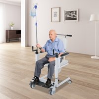 Manual Patient Lift Transfer Chair 264.55lb Capacity Adjustable Height Shower Commode Wheelchair for Elderly Disabled Home Care