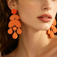 Vibrant Rattan Style Woven Texture Polymer Clay Earrings Colorful Summer Vacation Statement Dangle Boho Tiered Jewelry Aesthetic