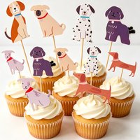 12pcs Cute Dog Cupcake Toppers Puppy Pet Theme Party Cake Decors for Boys Girls Birthday Baby Shower Pet Dog Party Supplies