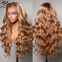 UNice Honey Blonde Highlight Body Wave Wig 13x4 Lace Frontal Human Hair Wig Pre Plucked Hairline 150% Density