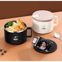 304 Stainless Steel Double Layer Ramen Bowl, Large Capacity Anti-scald Food Container with Lid & Tableware, Drainable Design Dai