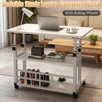 Adjustable Laptop Desk with Rolling Wheels Mobile Bedside Study Table Storage Shelf for Dorm Bedroom Office Working Eating New