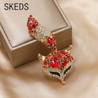 SKEDS Elegant New Creative Full Rhinestone Fox Women Brooch Lady Clothing Coat Brooches Pins Animal Simple Accessories Gift