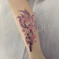 Color Nine-tailed Fox Waterproof Temporary Tattoo Stickers Fashion Flower Arm Art Fake Tattoos for Women Tatuajes Temporales