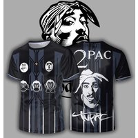 Tupac Print Jersey Street Hip-hop Rapper Trendy Short-sleeved T-shirt Men's And Women Outdoor Sports Breathable Football Uniform