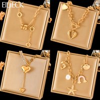 EILIECK 316L Stainless Steel Heart Starfish Circle Pendant Necklace For Women Fashion 18K Gold Plated Neck Chain Jewelry Collar
