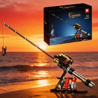 Bloques de Construcción de Cañas de Pescar, Juego de Pesca Marina Simulada con Carrete, Kit de Bricolaje, Juguetes de Construcción Creativos