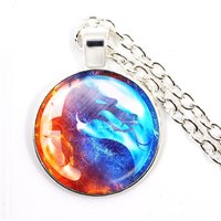 New Mortal Kombat Necklace Handmade Glass Cabochon Pendant Jewelry Men Fashion Dragon Totem Necklace For Friends Gift
