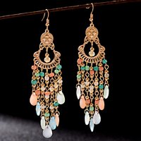 2023 Trendy Colorful Crystal Long Dangle Earrings For Women Gold Plated Long Beads Alloy Tassel Wedding Party Summer Earrings