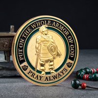 4CM Christianity Souvenir Put on The Whole Armor of God Ephesians Coin Gold Plated Commemorative Coin Pray Always Collection