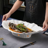 Large Irregular Fish Plate Household Cauldron Bowl Heating and Insulation Plate Ceramic Hotel Tableware Soup Plate