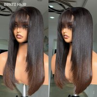 Super Double Drawn 4x4 Lace Closure Fringe Layered Bob Wig Human Hair Ombre Black Brown 13x4 Lace Front Wig for Woman Glueless