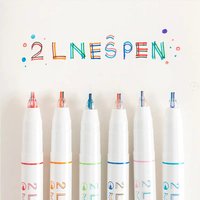 Kawaii Double Line Marker Pens 6pcs Stereo Effect Fluorescent Single Head Dual Color Art Markers for School Office Coloring