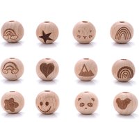 16mm 10 Stück Buche Perlen Holz Beißring Regenbogen Tier Zweiseitig bedruckte runde Beißring Perlen für Schnuller Zahnen Halskette Kette