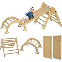 Aiyaplay 5-in-1 faltbares Kletterdreieck aus Holz mit Rampenbogen-Kletterer für Kinder 178 x 64,5 x 63 cm, Naturholz