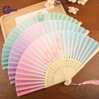 New!Colorful Butterfly Floral Folding Fan Chinese Style Hand Held Fan With Tassel For Wedding Dance Summer Cooling Home Decor