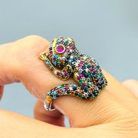 Luxury Inlaid Sparkling Colored Synthetic Zirconia Frog Ring Unisex Fashion Personalized Design Banquet Daily Party Fine Jewelry