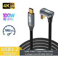 U-Shape USB3.2 10Gbps Type C to Type C ThunderBolt 3 Cable PD100W 5A USB-C Cord For iPhone 15 Pro Max MacBook Pro Samsung Xiaomi
