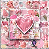 50pcs Cartoon Pink Heart Stickers,Girl birthday gift,Book decoration,Journal sticker,pvc sticker